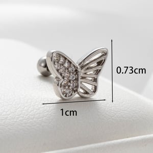 1 Stück Simple Series Simple Butterfly Titanstahl Silberfarbenes Material Zirkon Damen Ohrstecker h5 